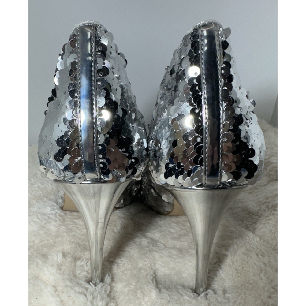 Aldo Pumps High Heels Stiletto Women's 7.5 Silver Sequin Shoes Cocktail Party - Picture 5 of 11